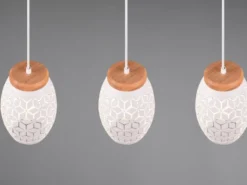 LED Pendelleuchte 3-flammig in Weiß mit ausgefallenem Stanzmuster, B: 71cm