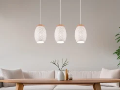 LED Pendelleuchte 3-flammig in Weiß mit ausgefallenem Stanzmuster, B: 71cm