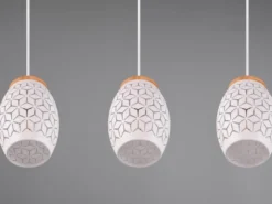 LED Pendelleuchte 3-flammig in Weiß mit ausgefallenem Stanzmuster, B: 71cm