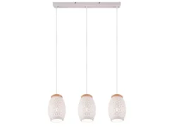 LED Pendelleuchte 3-flammig in Weiß mit ausgefallenem Stanzmuster, B: 71cm