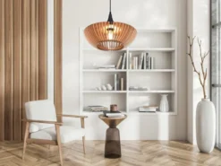 LED Pendelleuchte 1-flammig in Anthrazit & Naturholz Lamellenlampe, Ø 40 cm