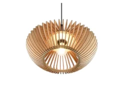 LED Pendelleuchte 1-flammig in Anthrazit & Naturholz Lamellenlampe, Ø 40 cm