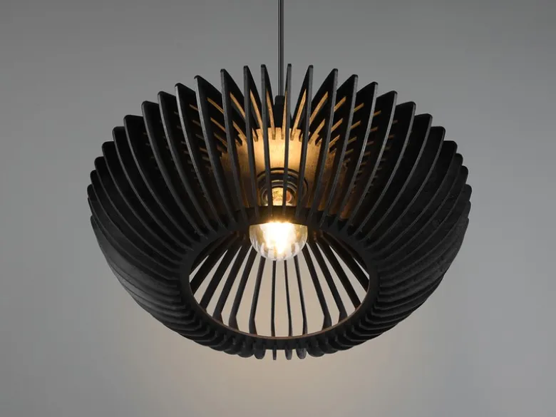 LED Pendelleuchte 1-flammig in Schwarz matt Holz Lamellenlampe, Ø 40 cm