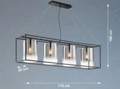 LED Pendelleuchte 4-flammig lang Schwarz mit Rauchglas, Breite 115cm