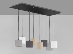 LED Pendelleuchte 8-flammig lang Stoffschirme Bunt, Breite 115cm