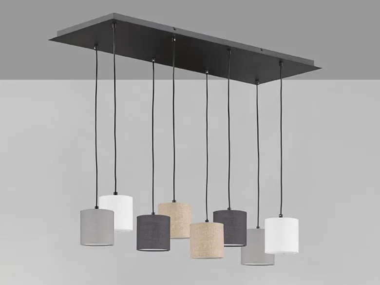 LED Pendelleuchte 8-flammig lang Stoffschirme Bunt, Breite 115cm