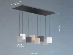 LED Pendelleuchte 8-flammig lang Stoffschirme Bunt, Breite 115cm