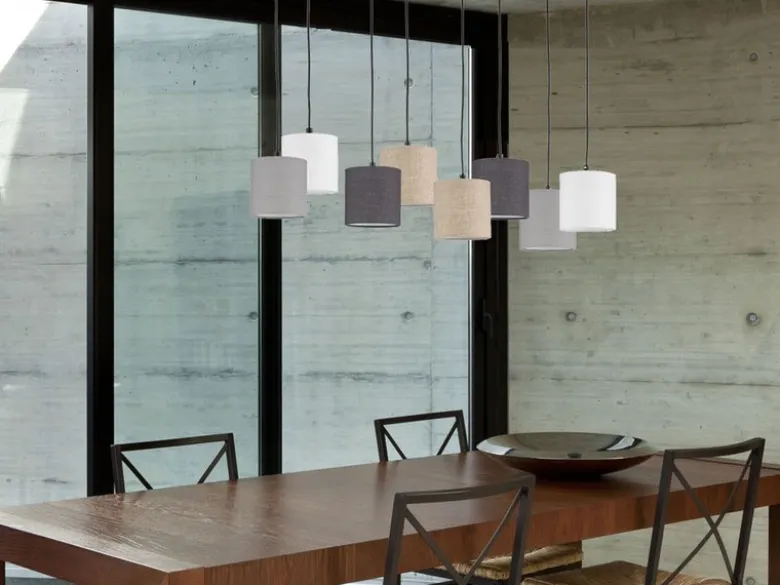 LED Pendelleuchte 8-flammig lang Stoffschirme Bunt, Breite 115cm