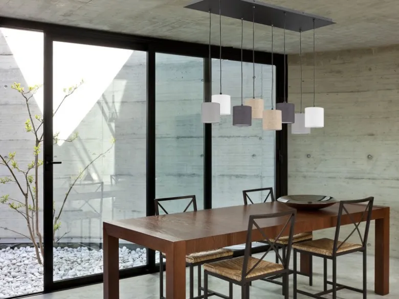 LED Pendelleuchte 8-flammig lang Stoffschirme Bunt, Breite 115cm