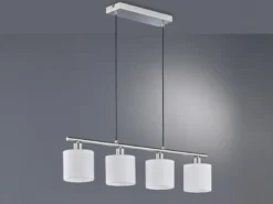 LED Pendelleuchte 4-flammig Lampenschirme Stoff Weiß, Breite 75cm