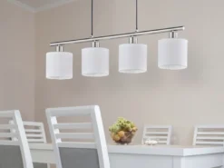 LED Pendelleuchte 4-flammig Lampenschirme Stoff Weiß, Breite 75cm