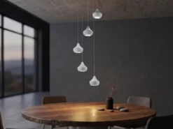 LED Pendelleuchte 5-flammig Metall Silber, Schirme Beton, Ø 35cm