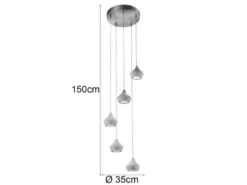 LED Pendelleuchte 5-flammig Metall Silber, Schirme Beton, Ø 35cm