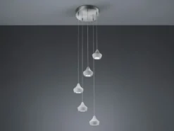 LED Pendelleuchte 5-flammig Metall Silber, Schirme Beton, Ø 35cm