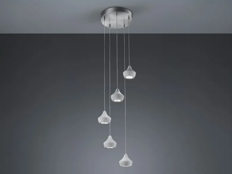 LED Pendelleuchte 5-flammig Metall Silber, Schirme Beton, Ø 35cm