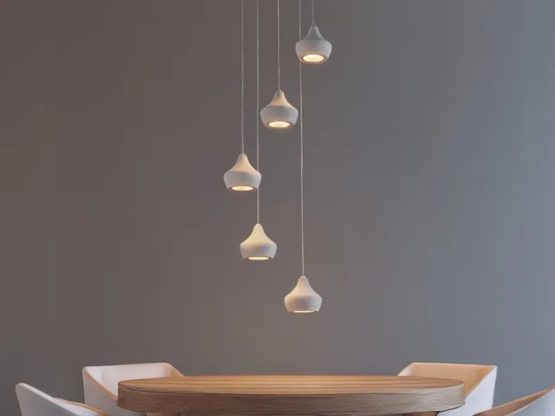 LED Pendelleuchte 5-flammig Metall Silber, Schirme Beton, Ø 35cm