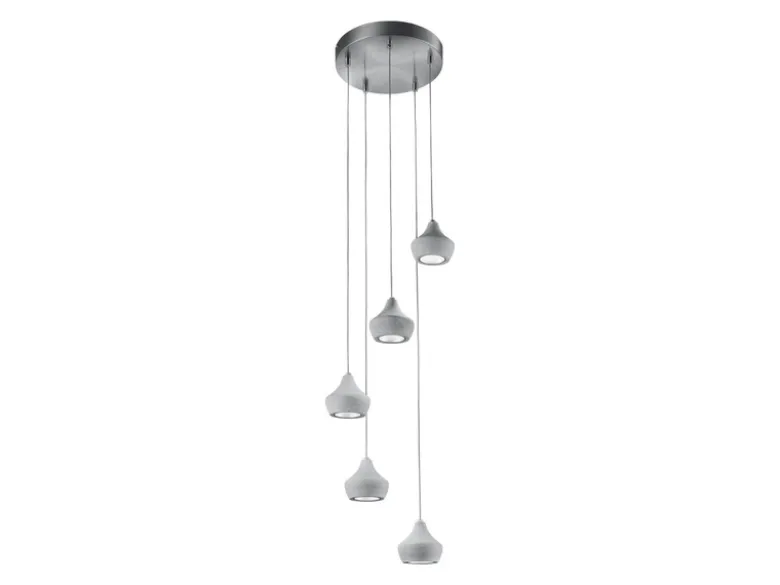 LED Pendelleuchte 5-flammig Metall Silber, Schirme Beton, Ø 35cm