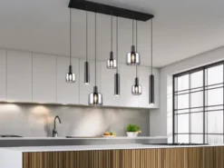 LED Pendelleuchte 8-flammig Metall mit Glasschirmen Chrom, Breite 118cm
