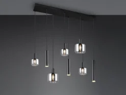 LED Pendelleuchte 8-flammig Metall mit Glasschirmen Chrom, Breite 118cm