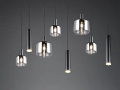 LED Pendelleuchte 8-flammig Metall mit Glasschirmen Chrom, Breite 118cm