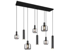 LED Pendelleuchte 8-flammig Metall mit Glasschirmen Chrom, Breite 118cm