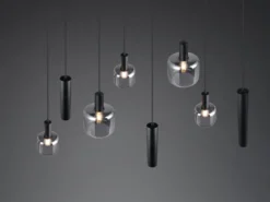 LED Pendelleuchte 8-flammig Metall mit Glasschirmen Chrom, Breite 118cm