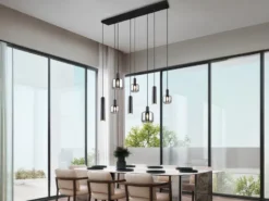 LED Pendelleuchte 8-flammig Metall mit Glasschirmen Chrom, Breite 118cm
