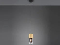 LED Pendelleuchte 1-flammig Messing matt mit Rauchglas Schirm, Ø 10cm