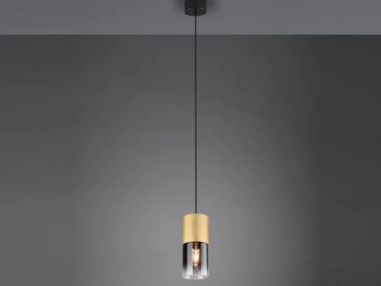 LED Pendelleuchte 1-flammig Messing matt mit Rauchglas Schirm, Ø 10cm