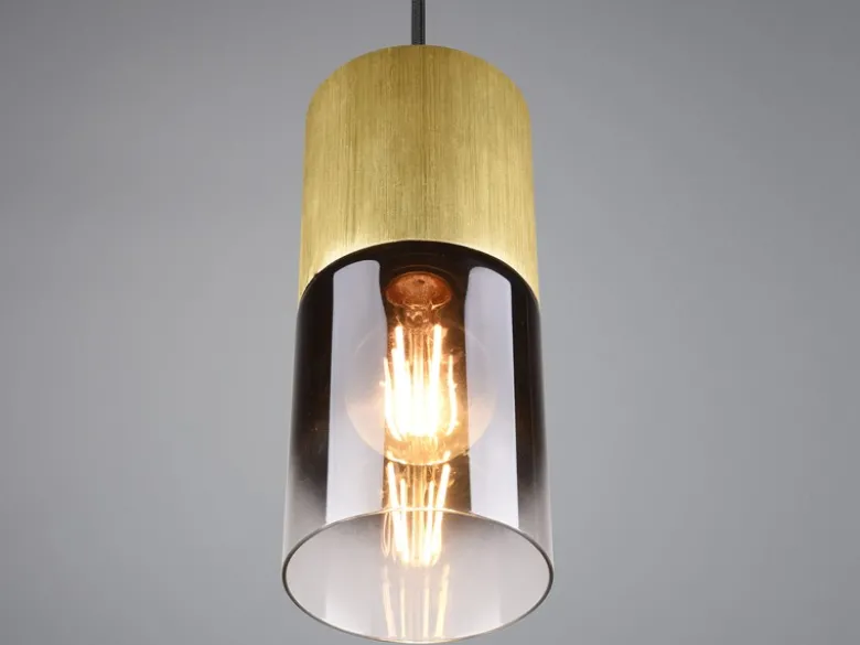 LED Pendelleuchte 1-flammig Messing matt mit Rauchglas Schirm, Ø 10cm