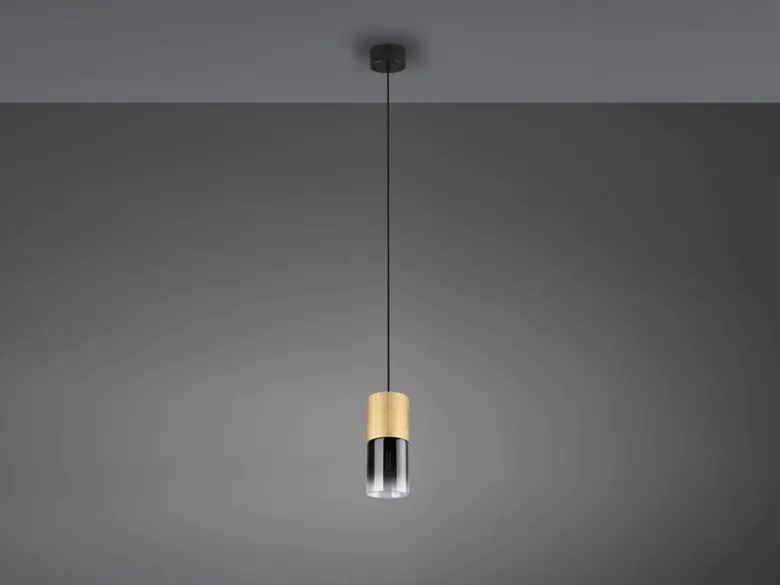 LED Pendelleuchte 1-flammig Messing matt mit Rauchglas Schirm, Ø 10cm
