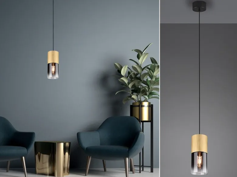 LED Pendelleuchte 1-flammig Messing matt mit Rauchglas Schirm, Ø 10cm