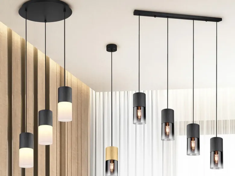 LED Pendelleuchte 1-flammig Messing matt mit Rauchglas Schirm, Ø 10cm