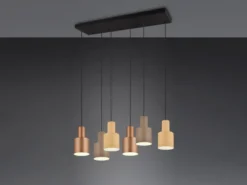 LED Pendelleuchte 6-flammig Metall Coffee Töne, Breite 85cm