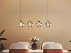 LED Pendelleuchte 4-flammig Metall Schwarz Gold mit Glaskristallen, Breite 73cm