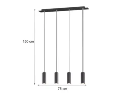 LED Pendelleuchte 4-flammig Metall Schwarz, Breite 75cm