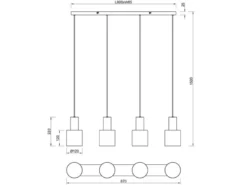 LED Pendelleuchte 4-flammig Metall Coffee Töne, Breite 87cm