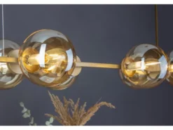 LED Pendelleuchte 6-flammig Messing & Amberglas Kugeln, Breite 80cm
