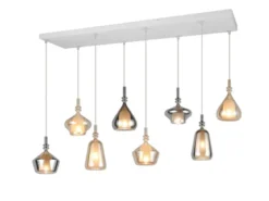 LED Pendelleuchte 8-flammig mit Glas in Bernstein & Chrom verspiegelt, B:125cm