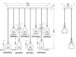 LED Pendelleuchte 8-flammig mit Glas in Bernstein & Chrom verspiegelt, B:125cm