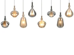 LED Pendelleuchte 8-flammig mit Glas in Bernstein & Chrom verspiegelt, B:125cm