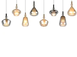 LED Pendelleuchte 8-flammig mit Glas in Bernstein & Chrom verspiegelt, B:125cm