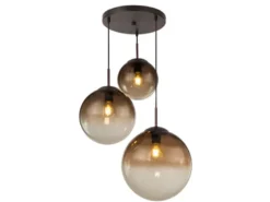 LED Pendelleuchte 3-flammig mit Glaskugeln aus Amberglas, Ø 51cm