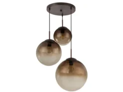 LED Pendelleuchte 3-flammig mit Glaskugeln aus Amberglas, Ø 51cm
