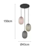 LED Pendelleuchte 3-flammig mit farbigen ovalen Glasschirmen, Ø 43cm