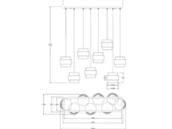 LED Pendelleuchte 8-flammig mit Rauchglas und Messing, Breite 103cm