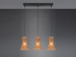 LED Pendelleuchte 3-flammig mit Lampenschirmen aus Papiergarn, Breite 75cm