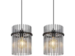 LED Pendelleuchte 4-flammig mit Rauchglas Stäben, Breite 110cm