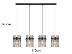 LED Pendelleuchte 4-flammig mit Rauchglas Stäben, Breite 110cm