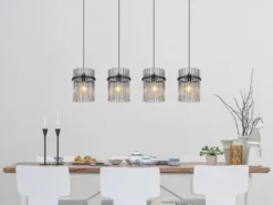 LED Pendelleuchte 4-flammig mit Rauchglas Stäben, Breite 110cm